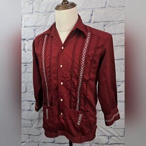 Maya Fiel Mexico Men's Guayabera Shirt Embroidered Cuban Vintage 70s Small XS